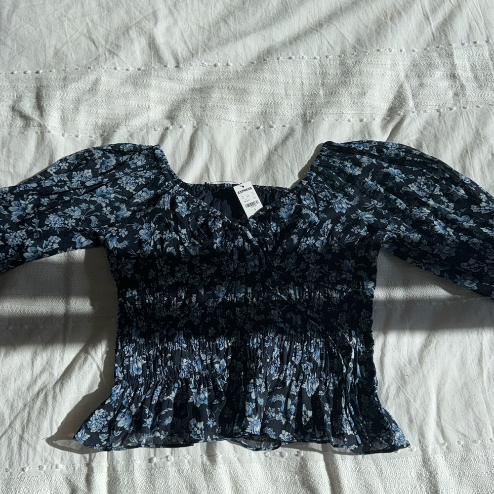 classy navy blue floral blouse